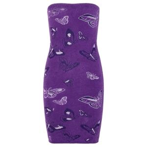House of Sunny Crazy Town Hockney Strapless Tube Dress, Purple Heat, Small, NWT